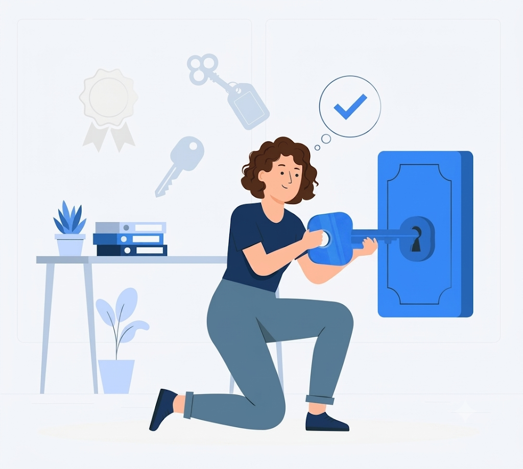 Person unlocking access with a secure key